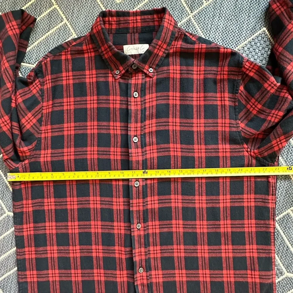 Cotton & Co Red Black Plaid Flannel Button Down Shirt Grunge Goth Classic L